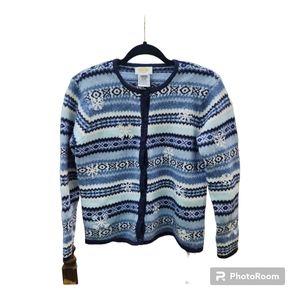 Talbots Vintage Snowflake Cardigan Button Down Holiday Sweater Size Large